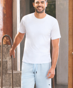 Básica Hombre Algodón Cuello Redondo Blanco
